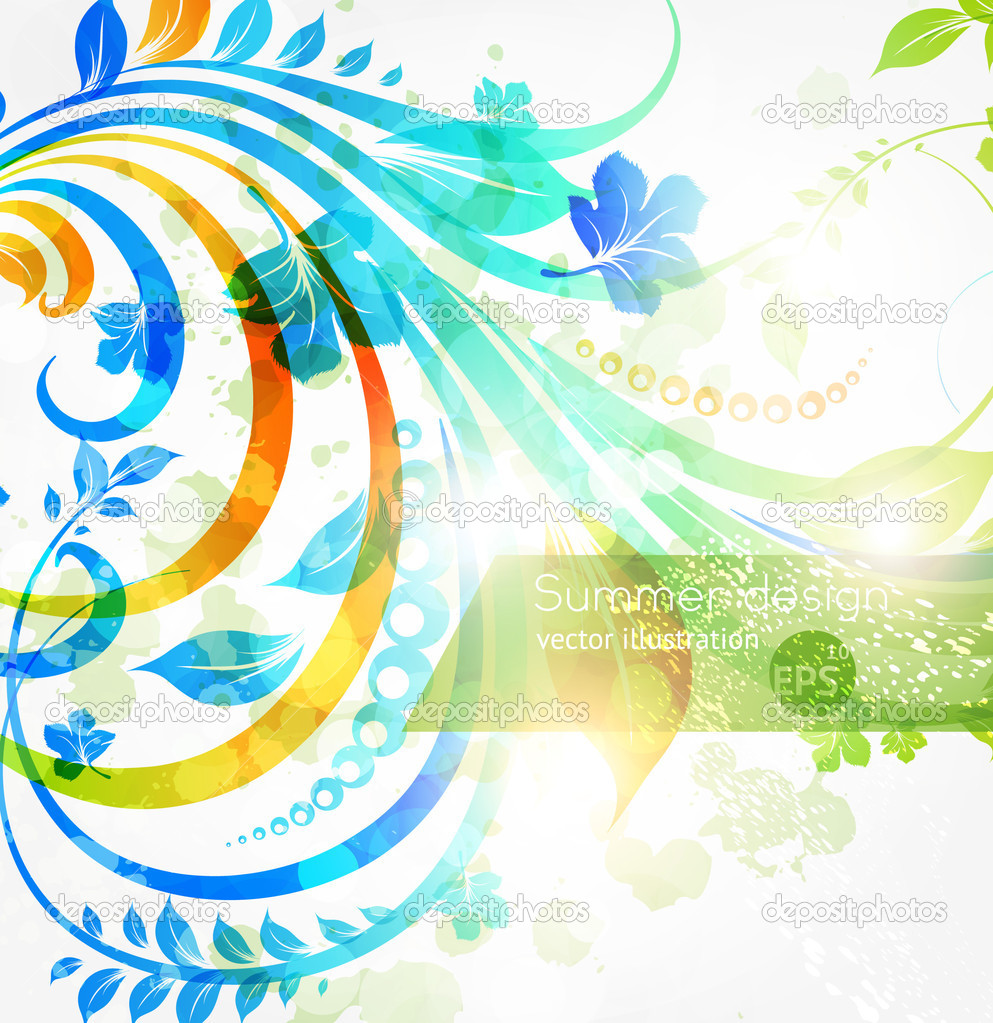 Floral summer design elements with sun shine. Vector Flower abstract bright background for vintage design