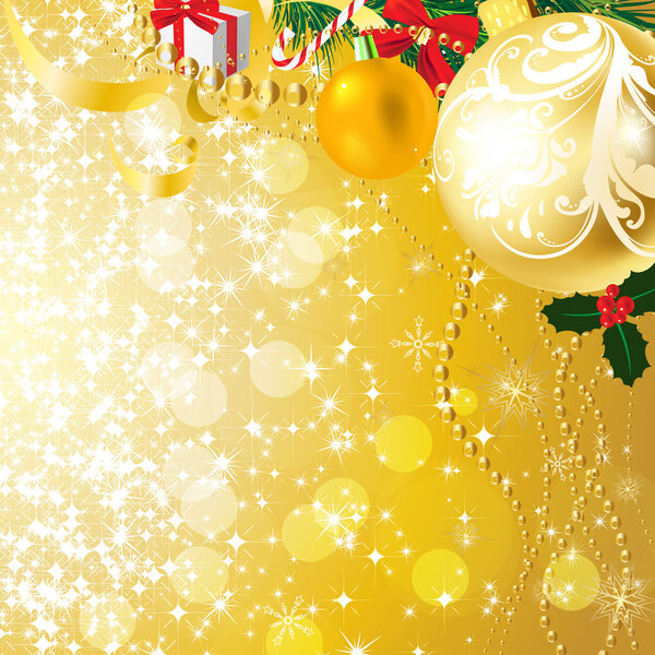 Christmas background with baubles and christmas tree