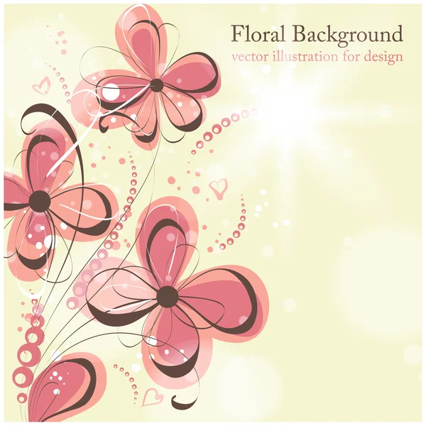 手描きとレトロなデザインのベクトル カードの挨拶の花、花の背景 — ストックベクタ