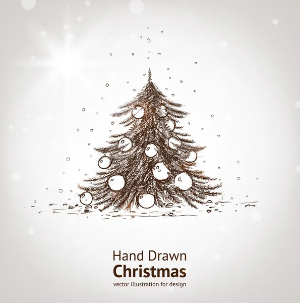 Hand getrokken vintage christmas tree — Stockvector