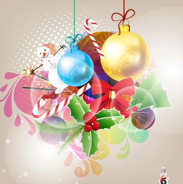 Christmas background with baubles and christmas tree — Stock Vector