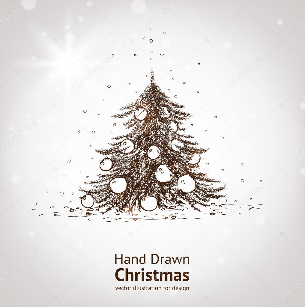 Hand drawn vintage christmas tree