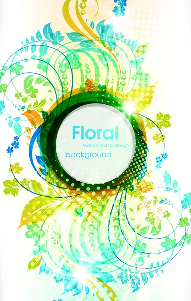 Vector abstracto fondo de verano floral con flores, sol y mariquita — Vector de stock