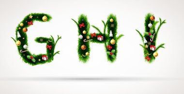 g, h, Noel ağacı yazı vektör