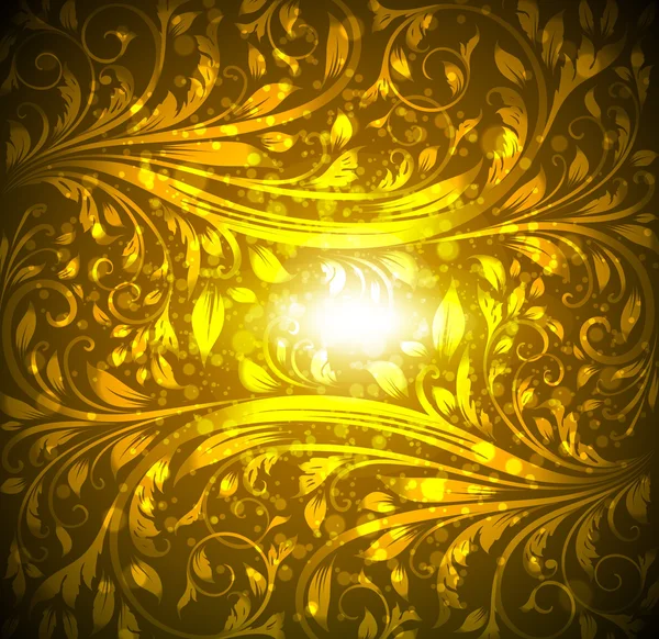ゴールドの壁紙デザインのための花パターンとのシームレスな花の背景 — ストックベクタ