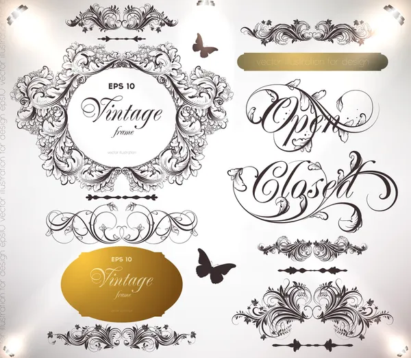 Vectorset: calligrafische designelementen en paginadecoratie — Stockvector