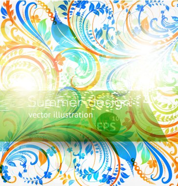 Güneş ile yaz çiçek tasarım öğeleri. çiçek parlak arka plan retro tasarımı için.