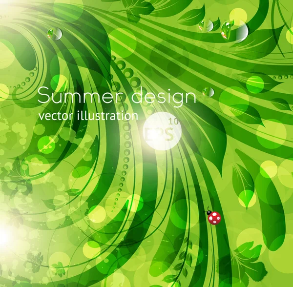 Abstract lichte zomer of zomer vector floral achtergrond met bloemen, zon en ladybird glans — Stockvector