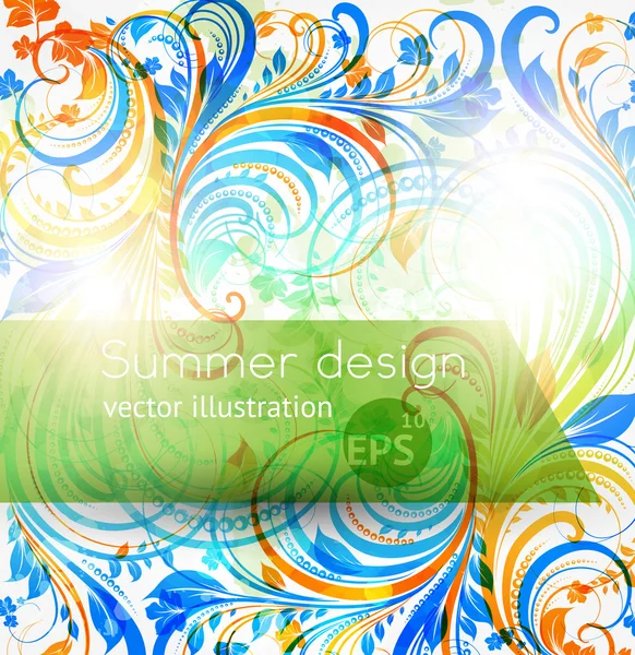 Floral summer design elements with sun shine. Flower abstract bright background for retro design. — Stock Vector