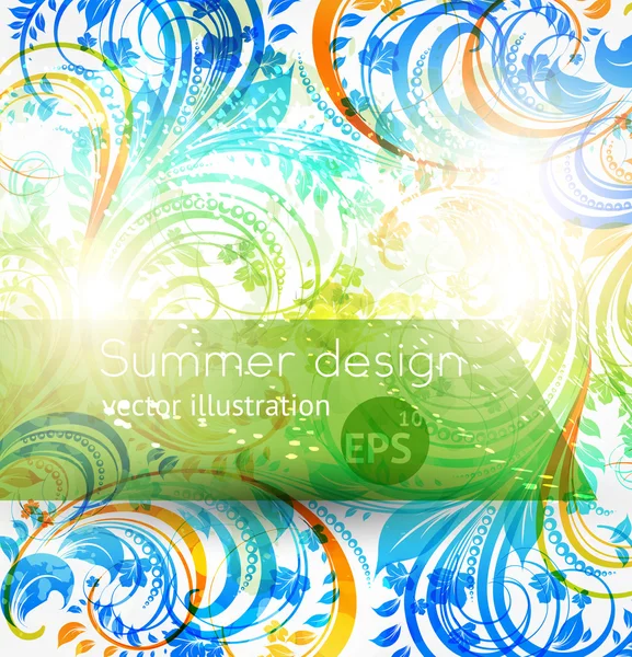 Floral summer design elements with sun shine. Flower abstract bright background for retro design. — Stock Vector