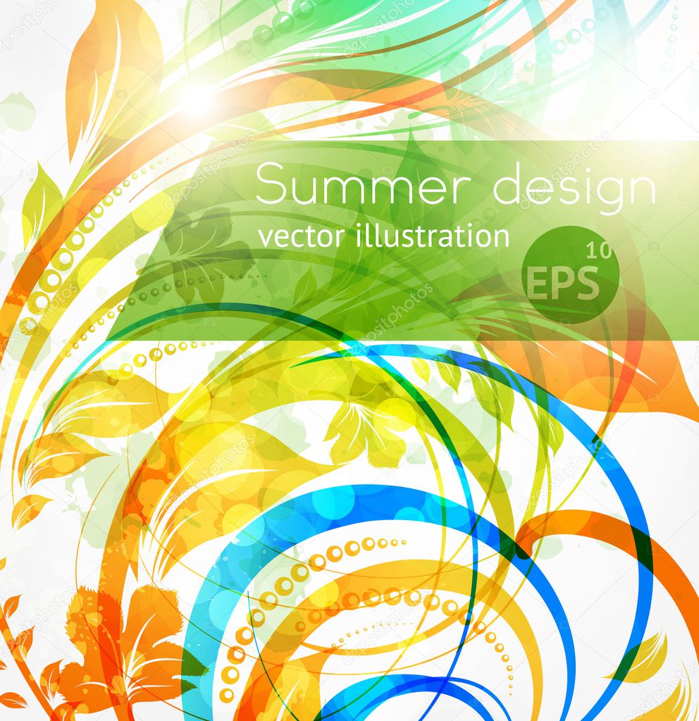 Floral summer design elements with sun shine. Flower abstract bright background for retro design.