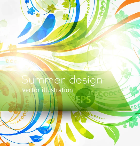 Floral zomer ontwerpelementen met zon schijnen — Stockvector
