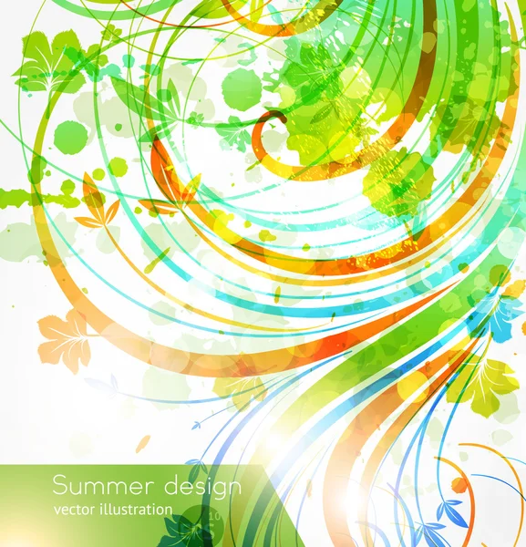 Elementi di design estivi floreali con sole splendente — Vettoriale Stock