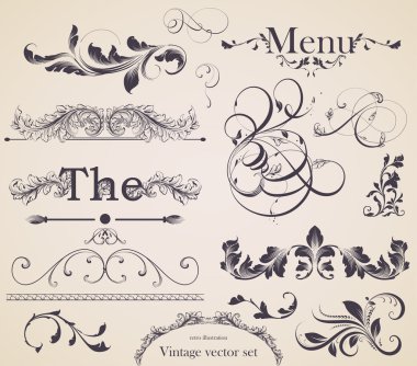 vektör seti: kaligrafik tasarım elemanları ve sayfa dekorasyonu
