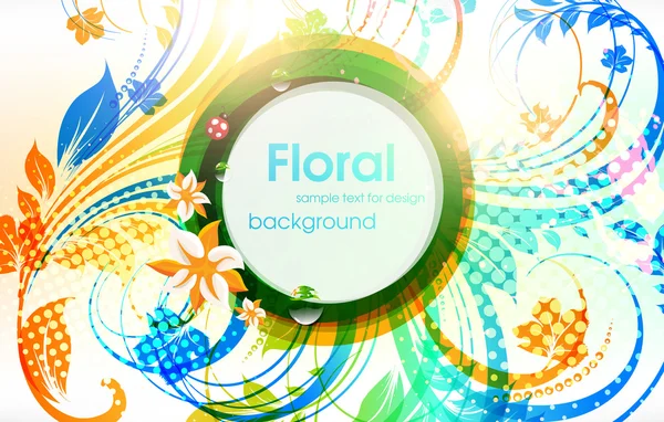 Vector abstracto fondo de verano floral con flores, sol y mariquita — Vector de stock