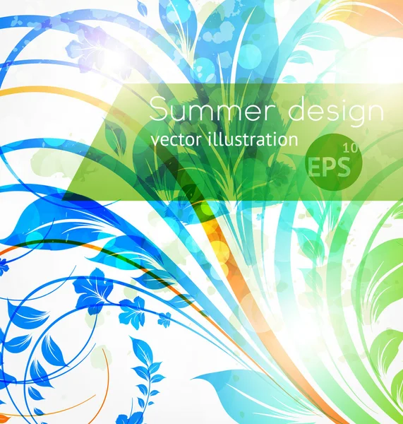 Floral summer design elements with sun shine — Stock Vector