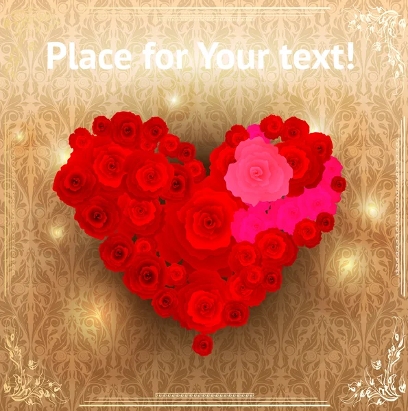 Valentine rose hart — Stockvector
