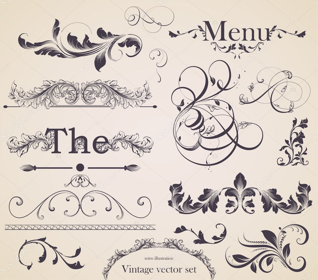 Vector set: calligraphic design elements and page decoration