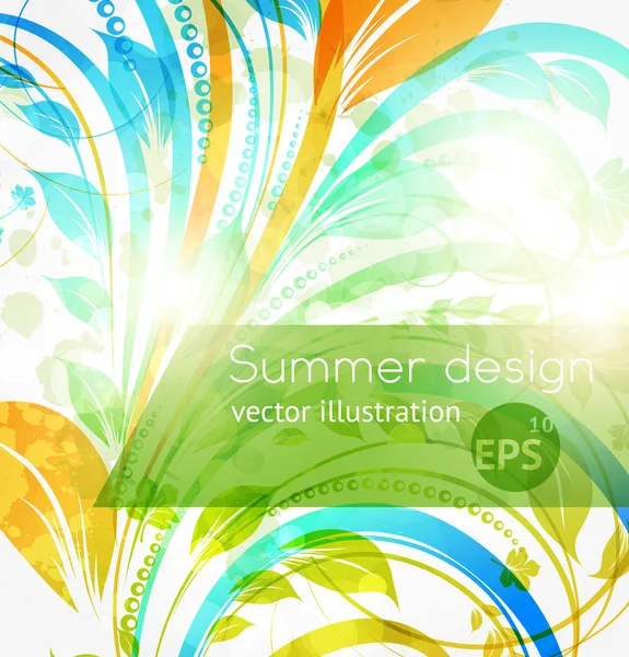 Elementos florales de diseño veraniego con sol — Archivo Imágenes Vectoriales