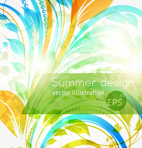 Elementos florales de diseño veraniego con sol — Vector de stock