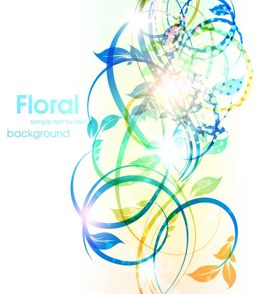 Vector abstracto fondo de verano floral con flores, sol y mariquita — Vector de stock