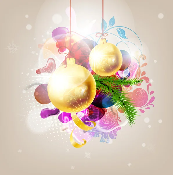 Χριστουγεννιάτικο φόντο με μπιχλιμπίδια και χριστουγεννιάτικο δέντρο — Διανυσματικό Αρχείο