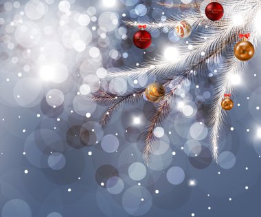 Noel arkaplanı, takılar ve Noel ağacı.