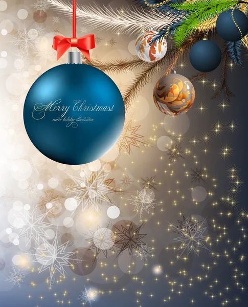 Kerst achtergrond met kerstballen en kerstboom — Stockvector