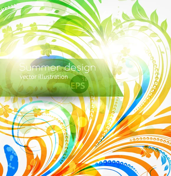 Elementos florales de diseño veraniego con sol — Vector de stock