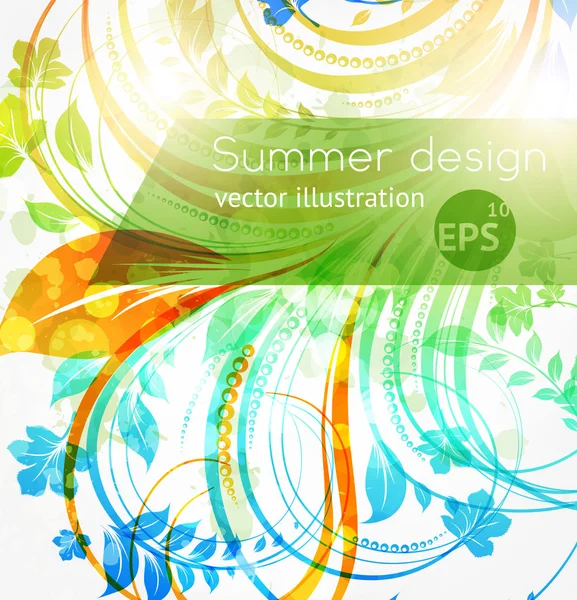 Elementos florales de diseño veraniego con sol — Vector de stock