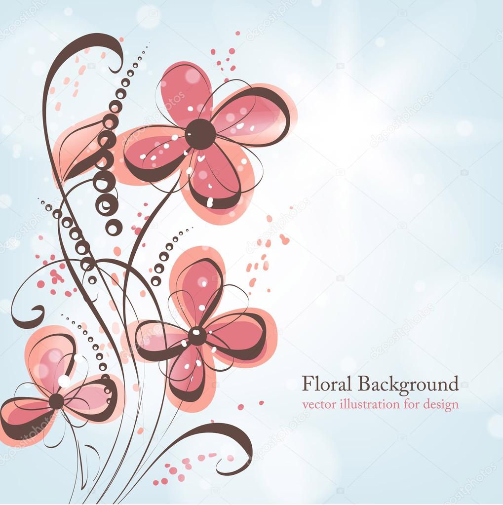 Hand Drawn floral background with flowers, greeting vector card for retro design