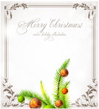 baubles, retro çerçeve ve Noel ağacı Noel arka plan