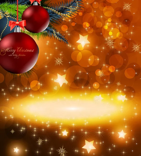 Kerst achtergrond met kerstballen en kerstboom — Stockvector