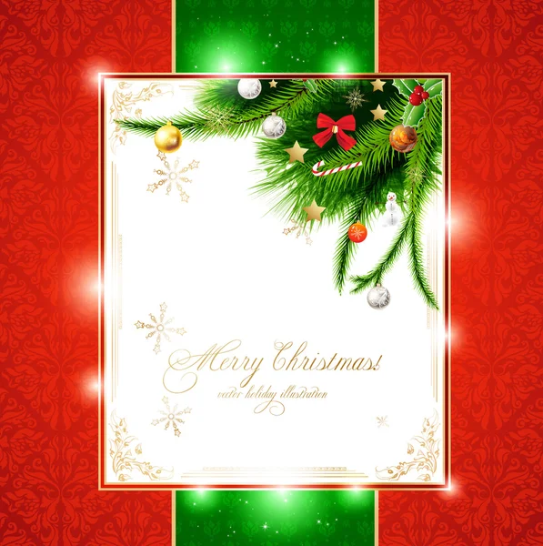 Weihnachten Hintergrund mit Christbaumkugeln und Weihnachtsbaum — Stockvektor