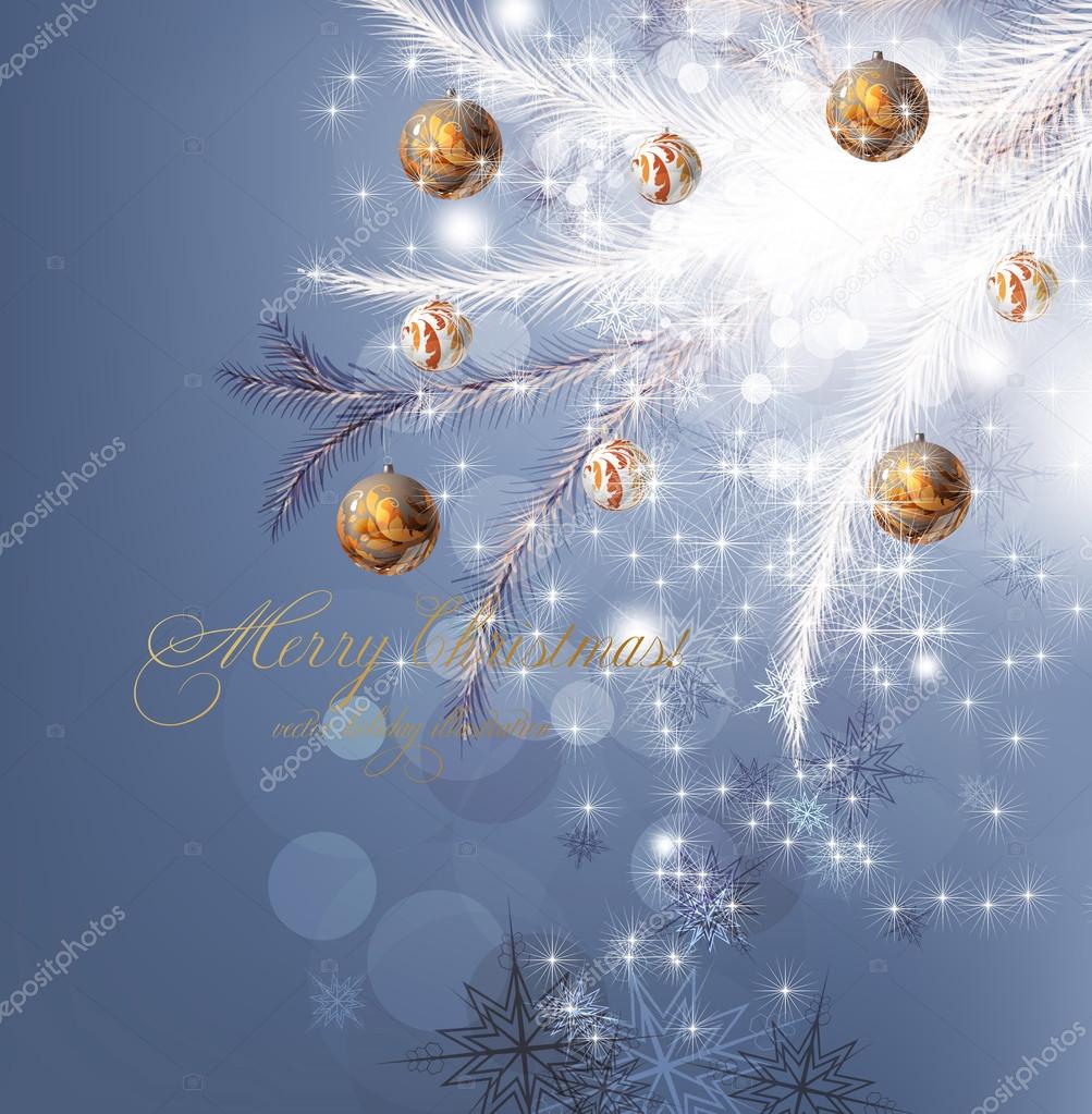 Christmas background with baubles and christmas tree