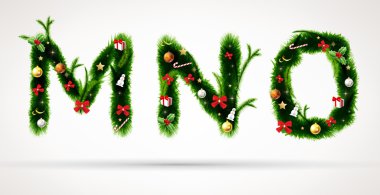 m n o, vektör Noel ağacı yazı tipi