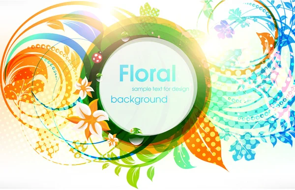 Vector abstracto fondo de verano floral con flores, sol y mariquita . — Vector de stock
