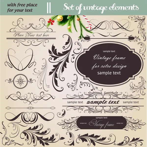 Set vectoriel : éléments de conception calligraphique et décoration de page - beaucoup d'éléments utiles pour embellir votre mise en page — Image vectorielle