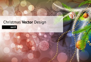 Noel arkaplanı, takılar ve Noel ağacı.