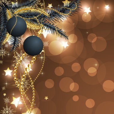 Noel arkaplanı, takılar ve Noel ağacı.