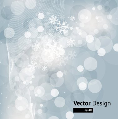 Beyaz kar taneleri ve ışıkları olan soyut Noel kartı