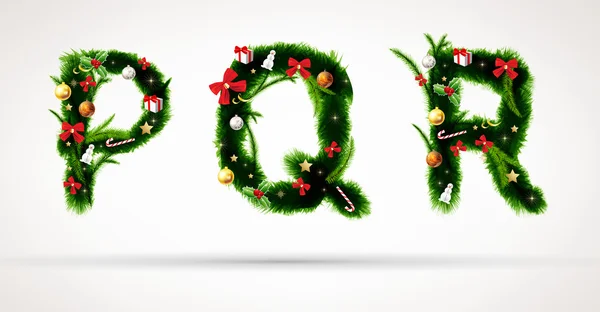 P q r, vector kerstboom lettertype — Stockvector