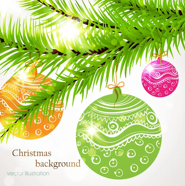 Fondo de Navidad con adornos y árbol de Navidad — Vector de stock