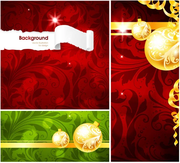 Motif floral de Noël sans couture avec feuilles, fleurs et boules de Noël avec rubans . — Image vectorielle
