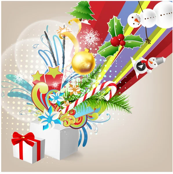 Sfondo natalizio con bagattelle e albero di Natale — Vettoriale Stock