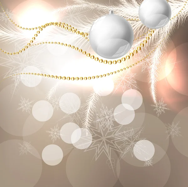 Christmas background with baubles and christmas tree — Stock Vector