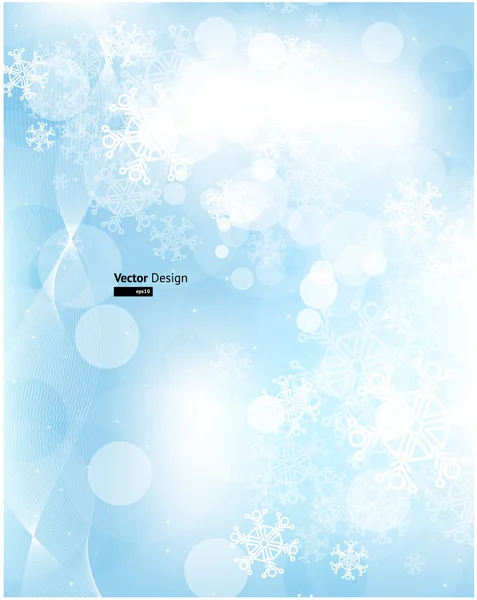Biglietto natalizio astratto con fiocchi di neve bianchi e luci — Vettoriale Stock