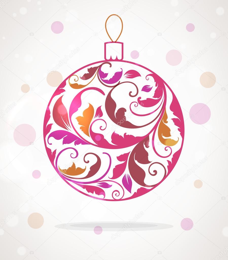 Pink Christmas vintage background with retro hand drawn balls for xmas design