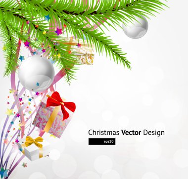 Noel arkaplanı, takılar ve Noel ağacı.