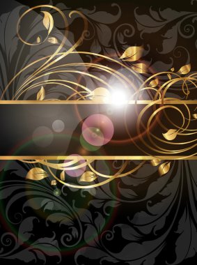 çiçek süsleme altın çerçeveli yapraklar ve çiçekler için retro tasarım